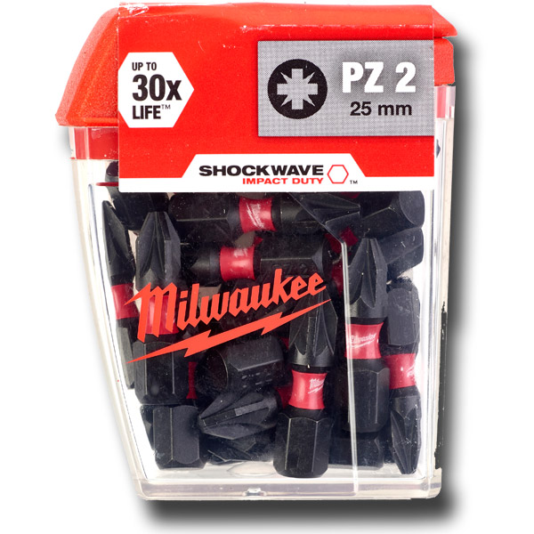 Milwaukee SHOCKWAVE PZ2 25mm Screwdriver Bits 25 Pack 4932430864